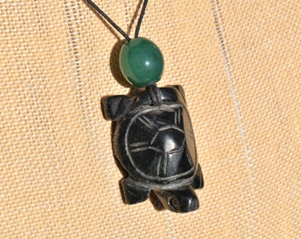 Vintage Jade Turtle Pendant Necklace with Vintage Jade Beads