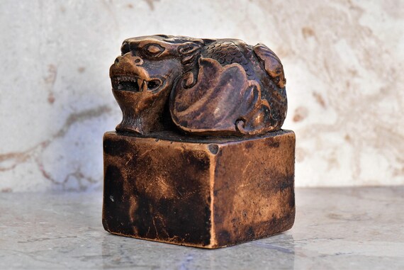 Vintage Dragon Fish Stone Cast Seal Figurine Statue Il_570xn