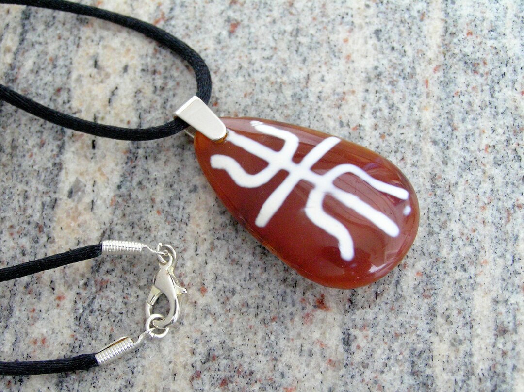 Tibetan Agate Good Luck Ritual Pendant Necklace With Sterling Etsy