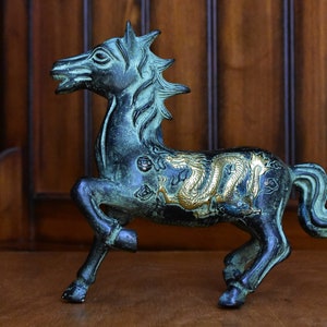 Vintage Bronze Horses Dragon-Phoenix Horse Figurine Statues image 3