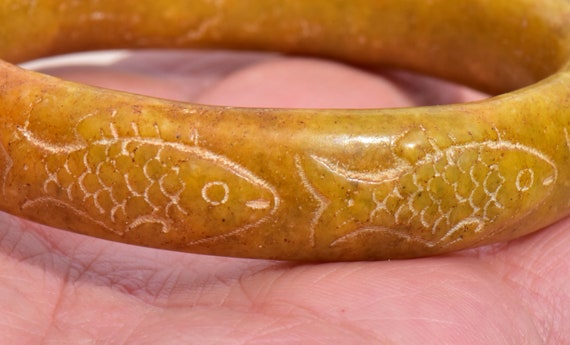 62 mm Antique Jade Fish Bangle - image 9