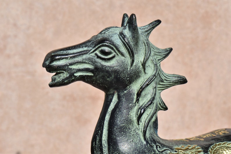 Vintage Bronze Horses Dragon-Phoenix Horse Figurine Statues image 6