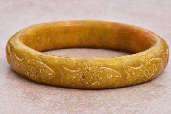 62 mm Antique Jade Fish Bangle - image 3