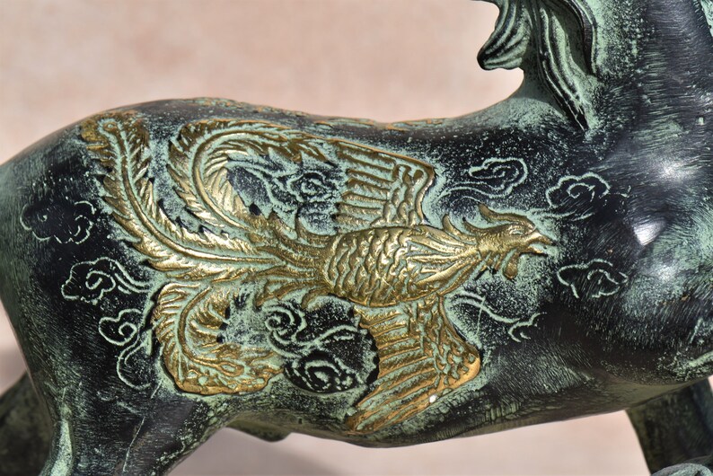 Vintage Bronze Horses Dragon-Phoenix Horse Figurine Statues image 8