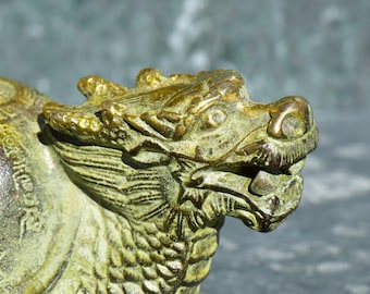 Vintage Bronze Turtle Dragon Gilded Beast Figurine Statue