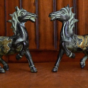 Vintage Bronze Horses Dragon-Phoenix Horse Figurine Statues image 1