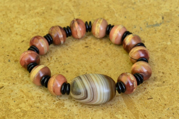 Tibetan Agate Ritual Dzi Big Bead Bracelet on Stretch Cord Il_570xn