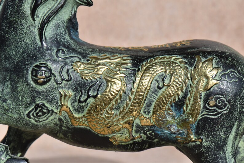 Vintage Bronze Horses Dragon-Phoenix Horse Figurine Statues image 9