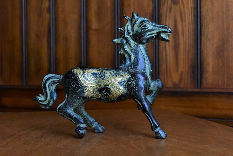 Vintage Bronze Horses Dragon-Phoenix Horse Figurine Statues image 4