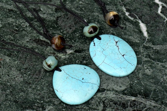 Turquoise Two Pendant Necklace Set with Tibetan Agate Beads Il_570xn