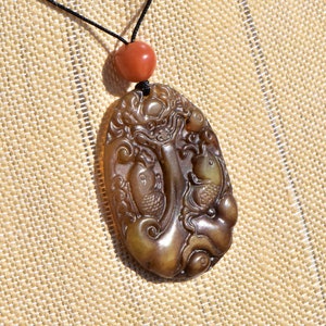 Vintage Jade Mythical Two Fish and Sea God Pendant Necklace with Vintage Jade Beads image 7