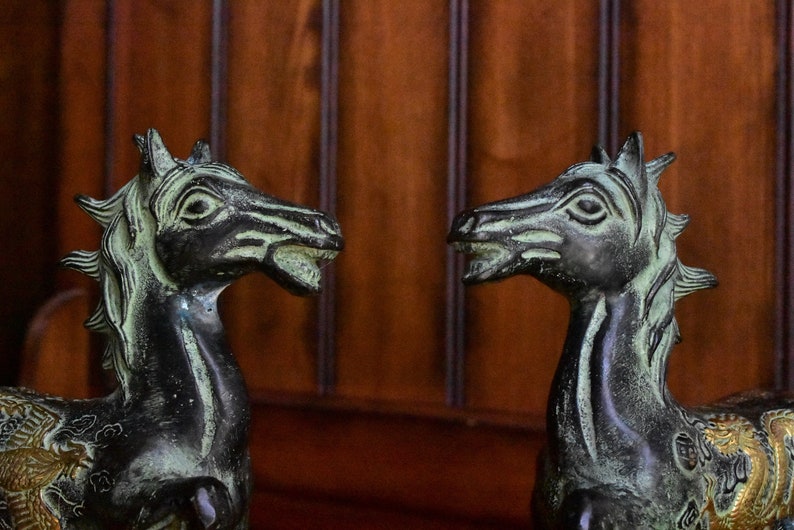 Vintage Bronze Horses Dragon-Phoenix Horse Figurine Statues image 2