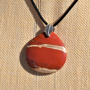 Red River Jasper Teardrop Pendant Necklace with Sterling Silver Double Leaf Bail on Black Satin Cord image 9