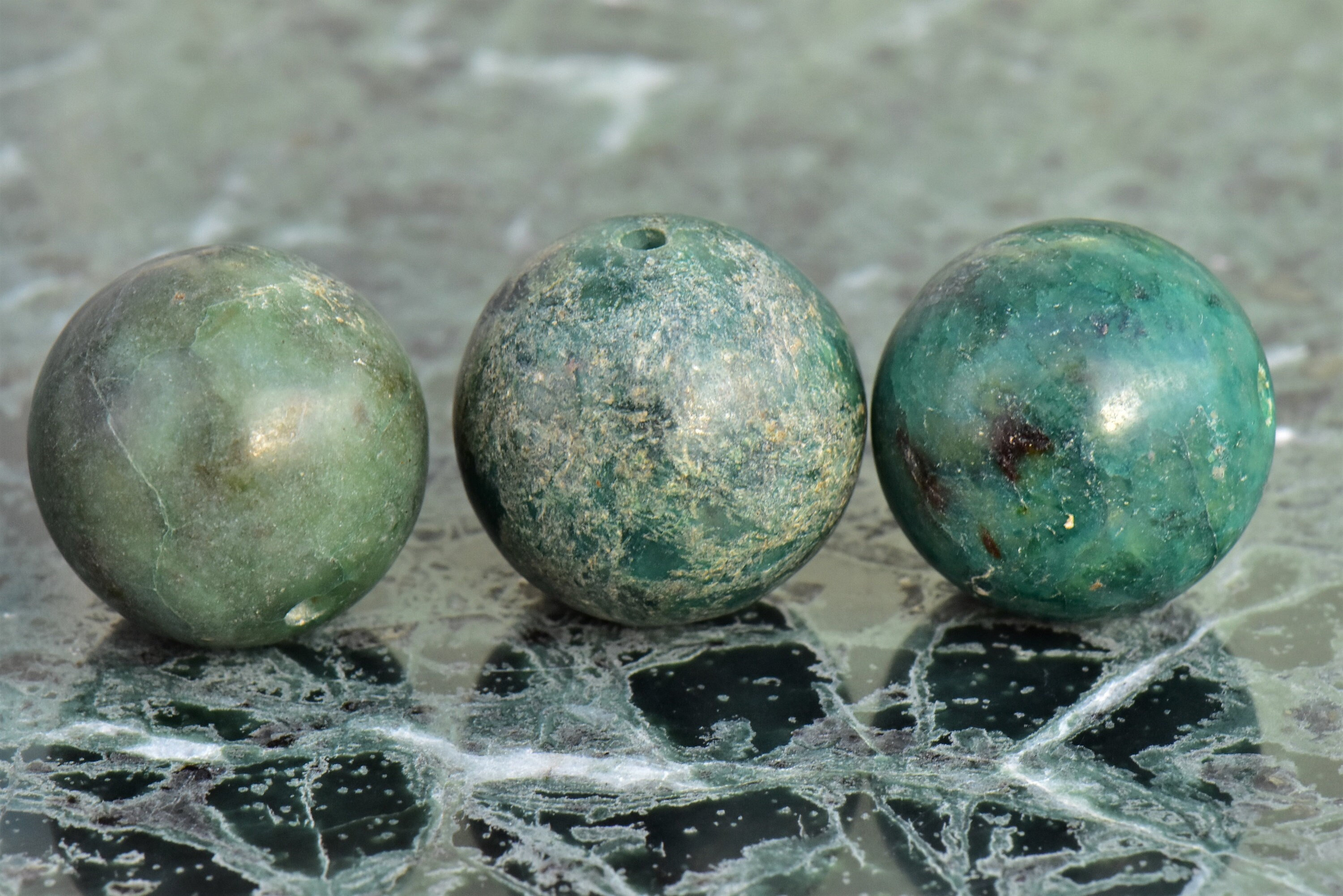 Vintage Green Jade Round Beads Three 3 Piece Mm Round Etsy
