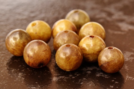 Vintage 12mm Brown Jade Natural Nephrite Round Beads - Ten 10 Piece 12mm Bead Set Il_570xn