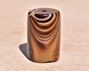 Vintage Tibetan Striped Agate Cylinder Focal Bead - 25 mm x  16 mm Bead