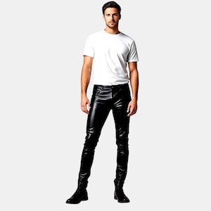 Men’s Slim Fit Black Leather Pants Real Leather Skinny Trousers Biker Rocker Style  Handmade Luxury Leather Pants Festival & Streetwear Look