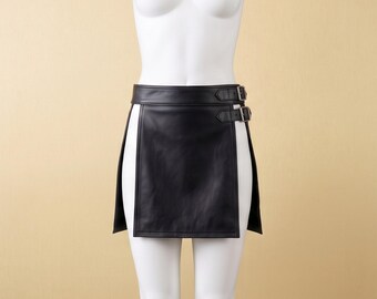 Gothic Leder Mini Kilt | Doppel Schnalle Wickelrock | Edgy Festival Punk Schürze Panel Statement Kostüm Stück