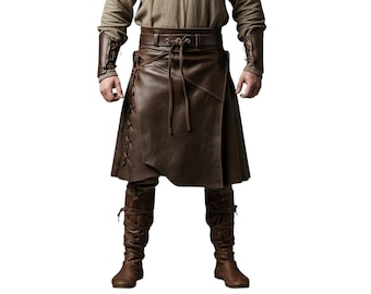 Medieval Brown Leather Kilt for Men | Viking Warrior Costume Skirt | Handmade Renaissance Outfit | LARP Cosplay Utility Kilt Custom