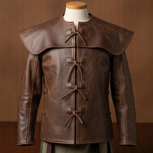 Medieval Renaissance Faire Jerkin – Brown Leather Jerkin for Men - LARP Fantasy Costume Top – Handmade Historical Armor Style Jerkin