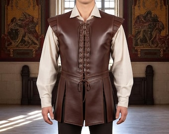Renaissance Leather Vest | Medieval Lace-Up LARP Costume | Fantasy Tunic Armor | Ren Faire Warrior Outfit | Custom Cosplay Gear