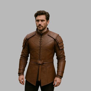 Medieval Leather Armor Jacket | Renaissance Festival Costume  Brown Warrior Gambeson | Fantasy LARP Cosplay Outfit Men&#39;s Leather Armor Tunic