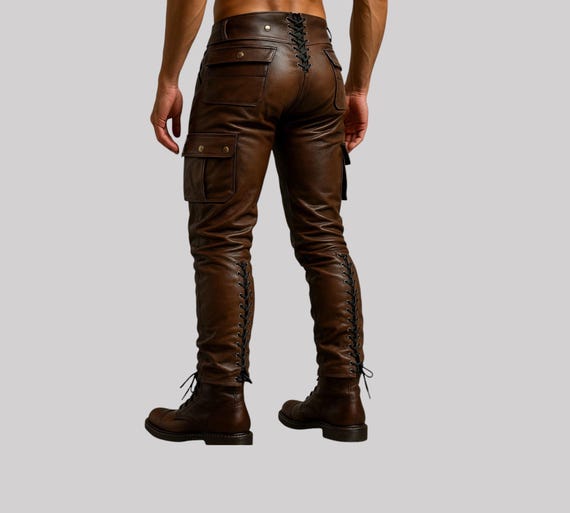 Pantalones cargo de cuero marrón para hombre Pantalones de