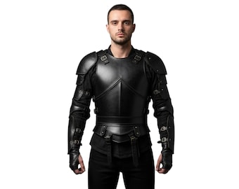 Black Leather Medieval Armor | Full Knight Armor Set | Fantasy Warrior Cosplay | LARP Armor Suit | Renaissance Faire Costume for Men
