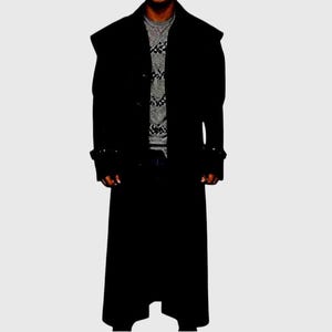 Handmade Men’s Black Leather Trench Coat – Full-Length Gothic Matrix Style, Double-Breasted Overcoat, Handmade Winter Leather Jacket