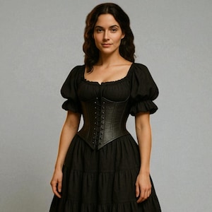 Black Leather Corset Top – Renaissance LARP Corset For Women | Gothic Festival Corset Vest | Barmaid Steampunk Corset Halloween