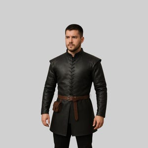 Medieval Leather Jerkin for Men | Black Warrior LARP Coat | Renaissance Faire Armor Tunic | Viking Fantasy Cosplay Outfit | Gothic Costume