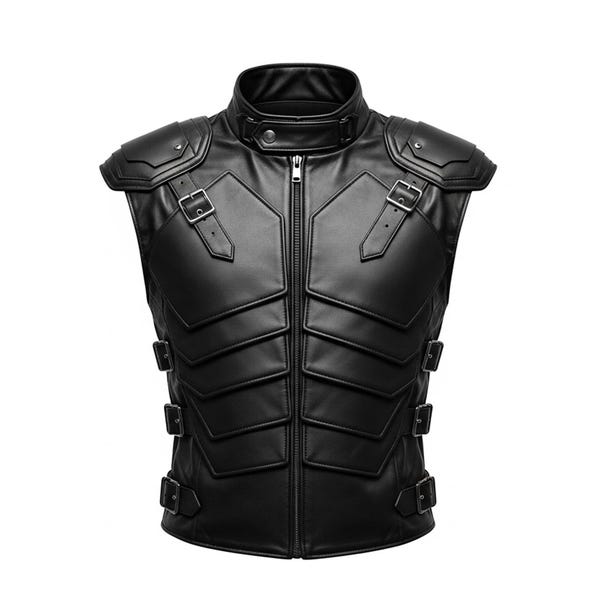 Black Tactical Leather Armor Vest, Futuristic Warrior Chest Piece, Cyberpunk Combat Outfit, Biker Style Costume, Fantasy LARP Gear