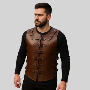 Handmade Brown Leather Armor Vest for Men | Medieval Viking Warrior Costume | Renaissance Faire LARP Outfit | Fantasy Cosplay Chest Armor