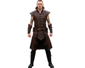Handgemaakte leren harnaskilt voor heren | Middeleeuws fantasy LARP-kostuum, Viking Warrior-outfit, steampunk en renaissance-gevechtsuitrusting