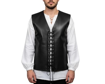 Middeleeuws zwart leren vest heren Renaissance Viking Larp-kostuum handgemaakt Custom Fit pantsertop