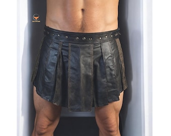 Men's Leather Handmade Gladiator Kilt  Roman Warrior Skirt for Cosplay, LARP, Fetish, Club Wear & Festival Outfits