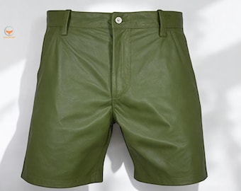 Olive Green Leather Shorts for Men Handmade Real Leather Summer Shorts Festival Fashion Custom Fit Party Wear Edgy Rave Outfit