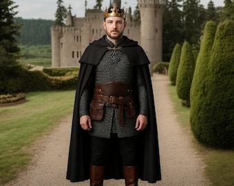 Medeltida kungskappa kostym svart fantasikappa med huva och bälte renässans lajvkostym för män kunglig cosplaymantel renässansmantel