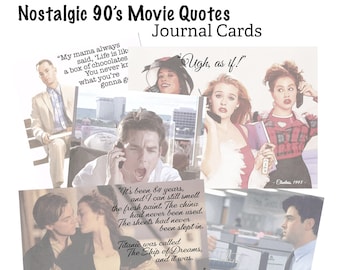 Nostalgic 90's Movie Quotes Printable Junk Journal Cards Digital Download | Ephemera | Clueless | Forrest Gump | Titanic | Goodfellas