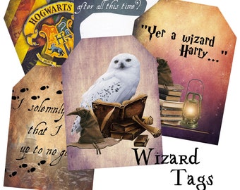Wizard Printable Junk Journal Tags Digital Download | Ephemera | Scrapbooking | Mini Albums | Owls | Magic