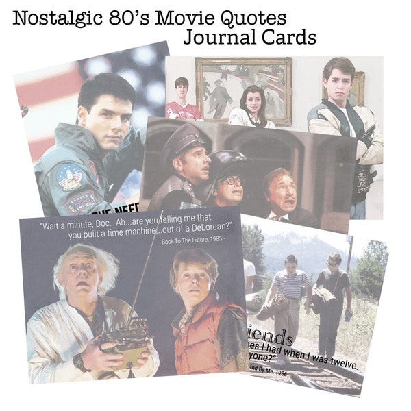 Nostalgic 80's Movie Quotes Printable Junk Journal Cards Digital Download | Ephemera | Goonies | Spaceballs | Ferris | Breakfast Club