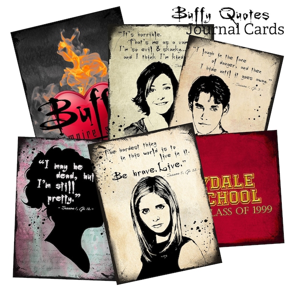 Buffy The Vampire Slayer Quotes Printable Junk Journal Cards Digital Download | Buffy Cut Apart Cards | Buffy 3x4 Cards | Buffyverse