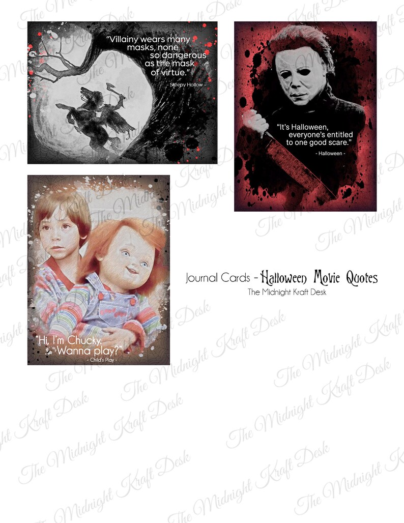 Halloween Movie Quotes Printable Junk Journal Cards Digital - Etsy