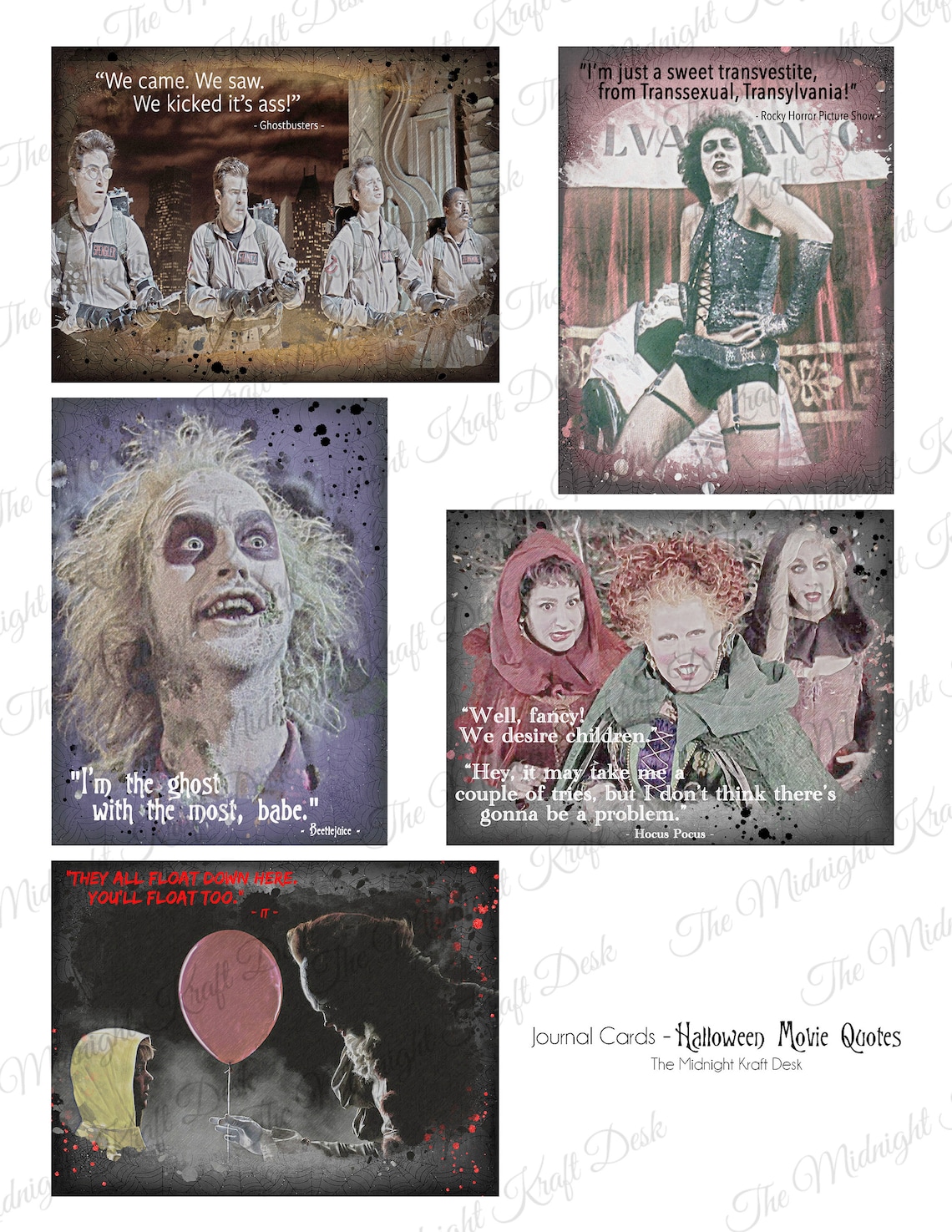 Halloween Movie Quotes Printable Junk Journal Cards Digital - Etsy