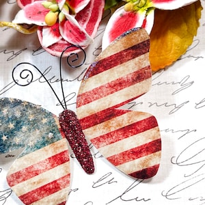 Adornos de mariposas de papel / 4 de julio / Scrapbooking / Troqueles de mariposas / Decoración para el hogar y fiestas / Alas patrióticas