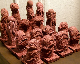 Weird Horror Chess Set in Hues of Char and Blood