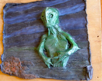 Father Dagon Approaches, a Hand-Painted Lovecraftian Bas-Relief