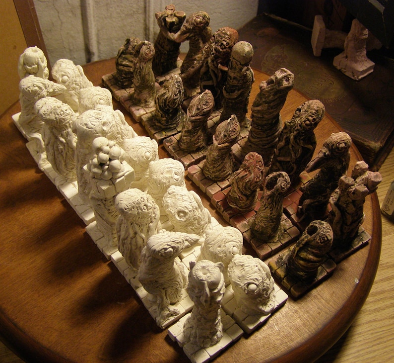 Weird Horror Chess Set in Hues of Mottled Flesh and Ivory image 1