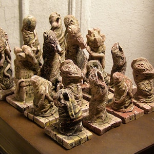Weird Horror Chess Set in Hues of Mottled Flesh and Ivory image 5