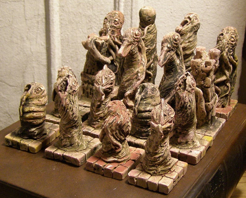 Weird Horror Chess Set in Hues of Mottled Flesh and Ivory image 3